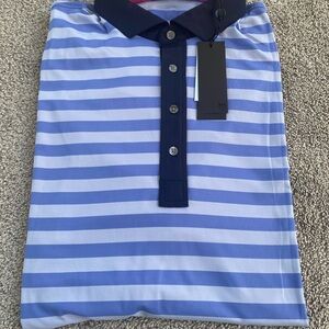 Greyson Blue and White Striped Polo Shirt